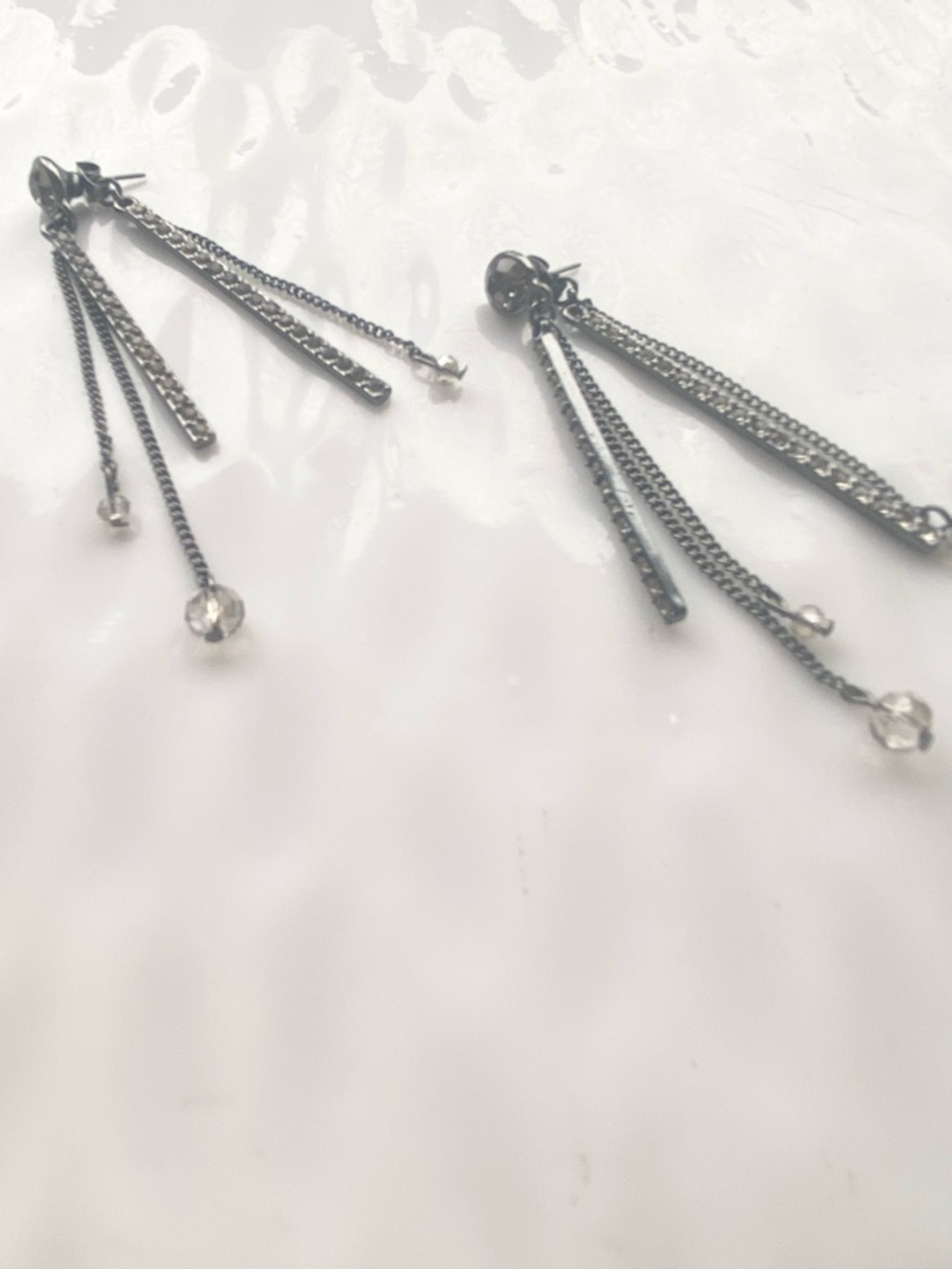 Gunmetal Dangle Gray Crystal Drop Earrings - Picture 4 of 7